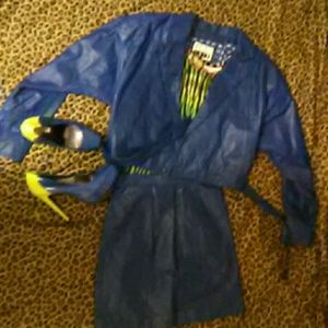 Beautiful Vintage 80's Blue Leather Jacket &Skirt